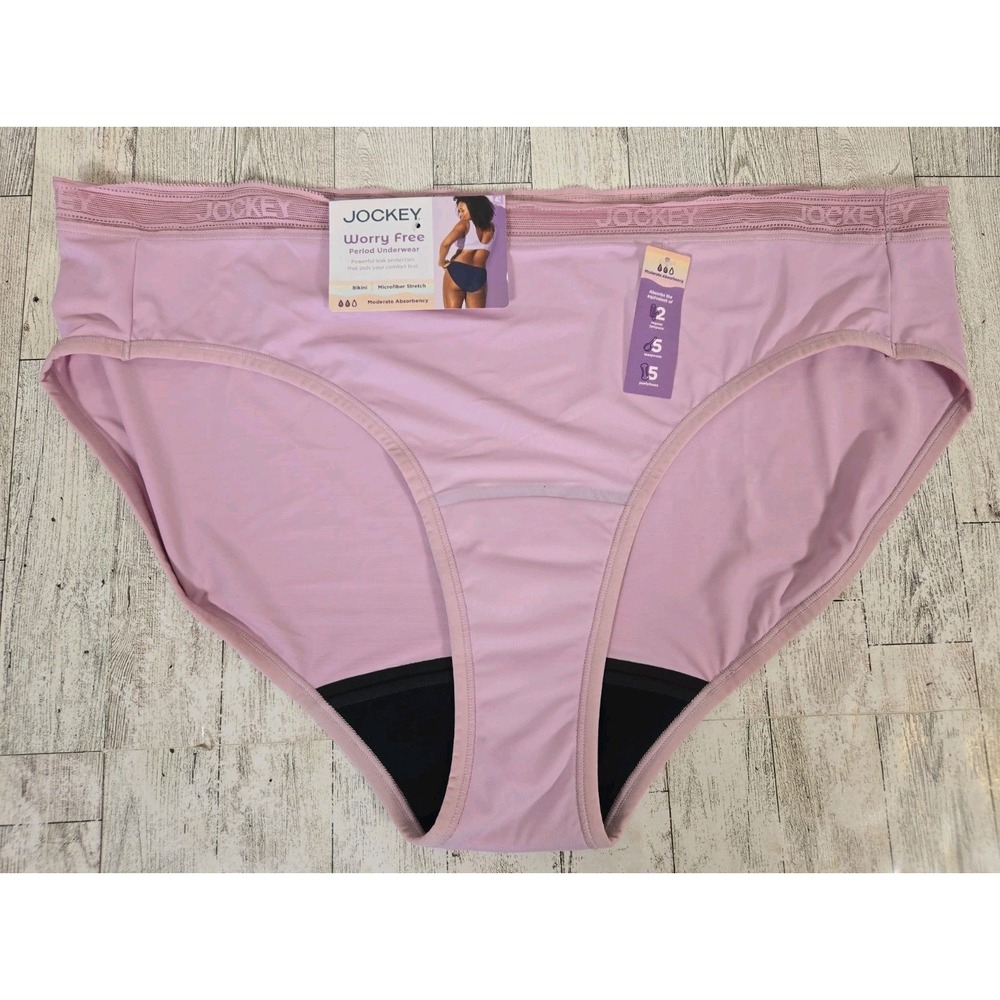 Jockey Period Underwear Bikini 4XL Mod Absorbency Stretch Worry Free Pink